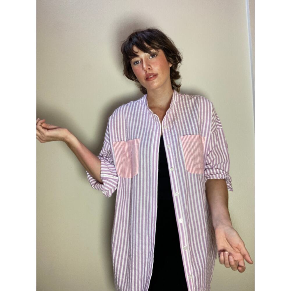 And Now This Striped Shirt Purple & Pink ~ Size 2X or Roomy L ~ Cool Relaxed Fit